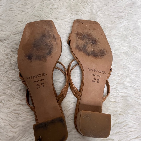 VINCE Elita Tan Croc-Embossed Calfskin Slide Sandal Tan Size 6 Minimalist Luxury - Picture 5 of 13